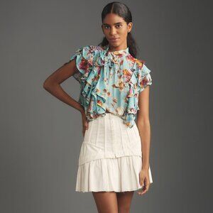 By Anthropologie Tie-Neck Sheer Ruffled Blouse Size L - Never Worn